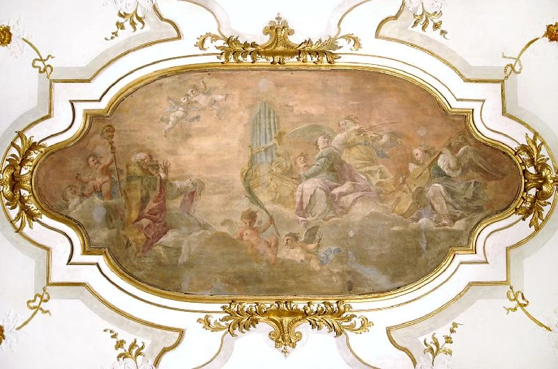 57-Pittoni G. sec. XVIII, Dipinto con San Cassiano e Santa Cecilia in gloria